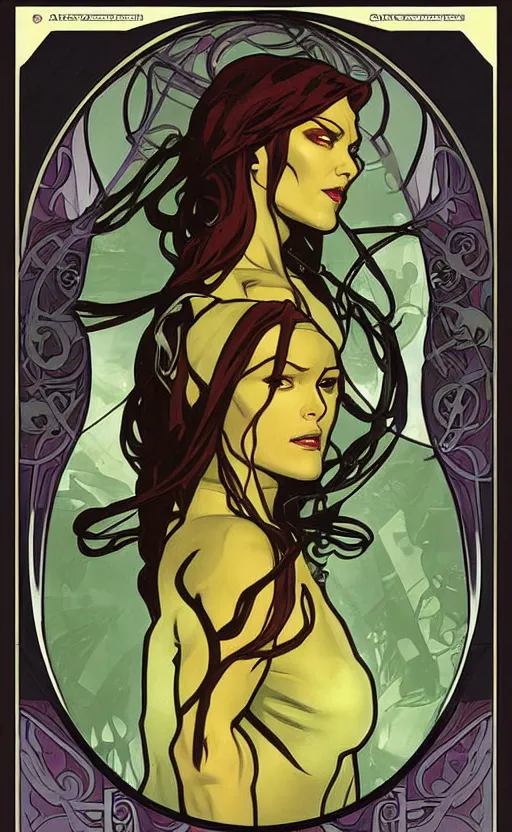 Prompt: gamora from guardians of the galaxy, by alphonse mucha. art nouveau. trending on artstation