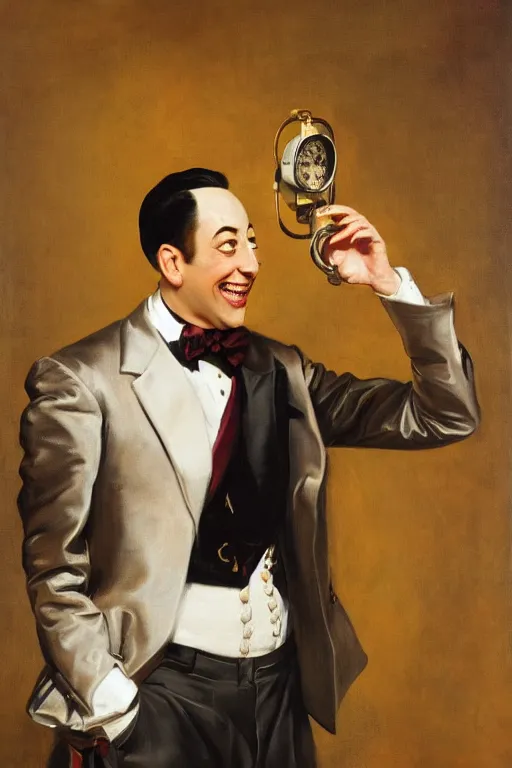 Prompt: Pee Wee Herman oil on canvas, golden hour, artstation, by J. C. Leyendecker and Peter Paul Rubens,