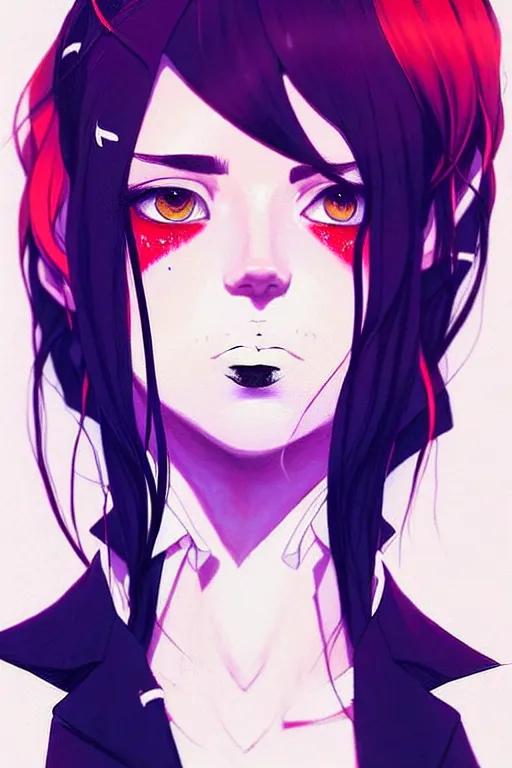 Image similar to a ultradetailed beautiful painting of a stylish goth girl wearing a tie, by conrad roset, greg rutkowski and makoto shinkai trending on artstation