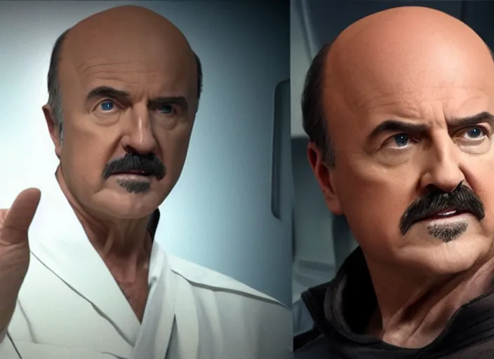 Prompt: portraits screenshots of dr phil in star wars the last jedi directed by rian johnson, shot in imax, anamorphic lenses, kodak color film stock, extremely detailed, portraits, 4 k, hd