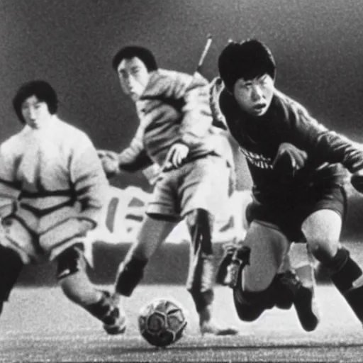 Prompt: movie still of Son heung-min fighting the monster in the thing (1982),