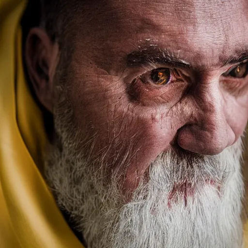 Image similar to stunning beautiful portrait photography of medieval sacred priest from national geographic award winning, dramatic lighting, taken with canon 5d mk4, sigma art lens, medium close up shot