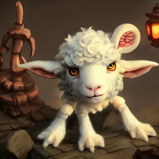 Image similar to a DND small cute sheep monster, made by Stanley Artgerm Lau, WLOP, Rossdraws, ArtStation, CGSociety, concept art, cgsociety, octane render, trending on artstation, artstationHD, artstationHQ, unreal engine, 4k, 8k,