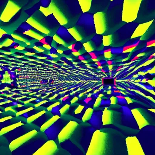 Image similar to a psychedelic fourth dimensional hypercube made of infinity mirrors