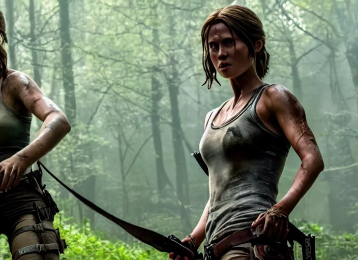 Image similar to film still of!!!! daisy edgar jones!!! as lara croft in new tomb raider movie, 8 k