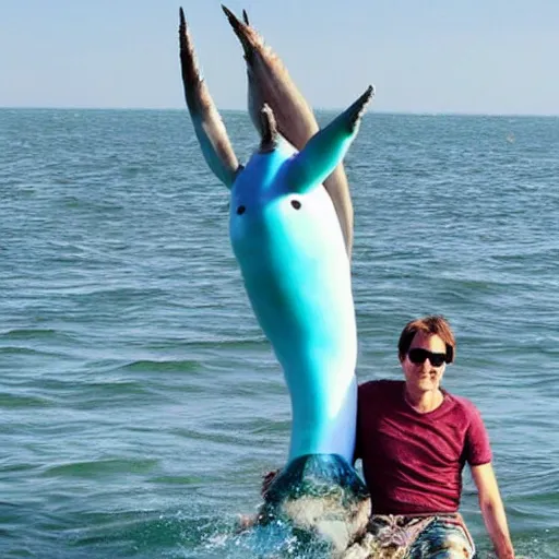 Prompt: jim carrey riding a narwhal, realistic