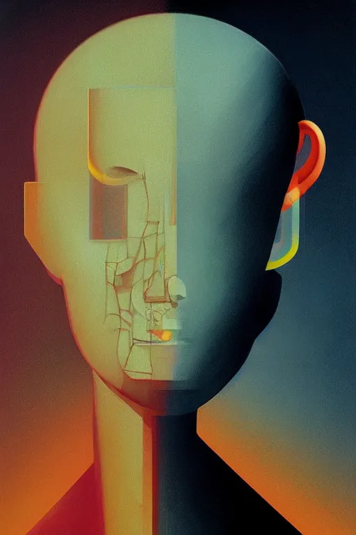 Image similar to woman wearing television and digital glitch head Edward Hopper and James Gilleard, Zdzislaw Beksisnski, higly detailed