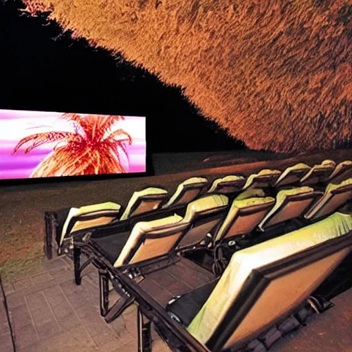 Image similar to futuristic film festival frameout shows films from predominantly domestic production on a summer outdoor cinema screen, salvador dali style