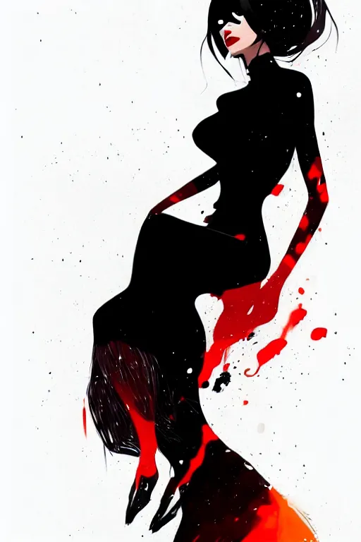 Image similar to a ultradetailed beautiful panting of a stylish woman wearing a black dress, by conrad roset, greg rutkowski and makoto shinkai, trending on artstation