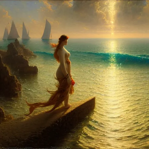 Image similar to point of view, you are deep in the ocean looking up, you see fishes, flora and fauna, higher you see the splendorous milk way illuminating the sea. highly detailed painting by gaston bussiere, greg rutkowski 8 k