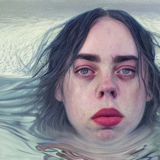 Image similar to portrait painting of billie eilish underwater by alyssa monks