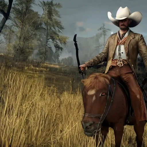 Prompt: vladimir putin as cowboy hunter in hunt showdown