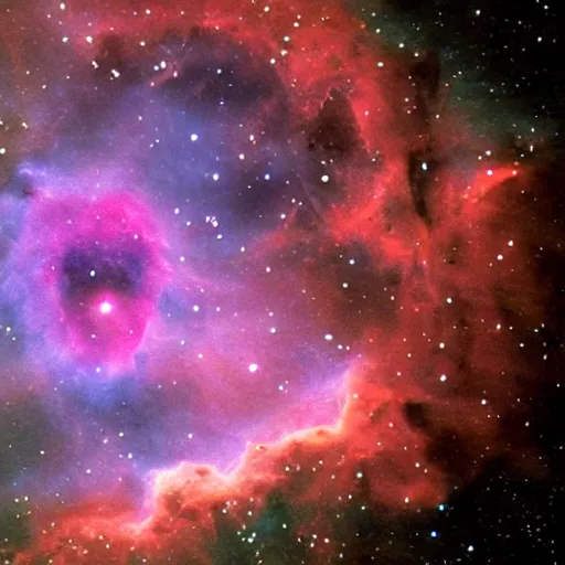 Prompt: A nebula that looks like kermit, james webb space telescope image.