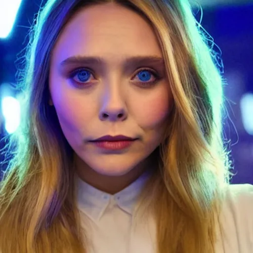 Prompt: elizabeth olsen, hands on her face posing for the camera, neon lighting, closeup!!!!!!, macro!!!!!!, 3 5 mm!!!!!! lens, comprehensive art, neon!!!!!! atmosphere, intricately detailed, indistinguishably unique, 4 k, 8 k, detailed facial features