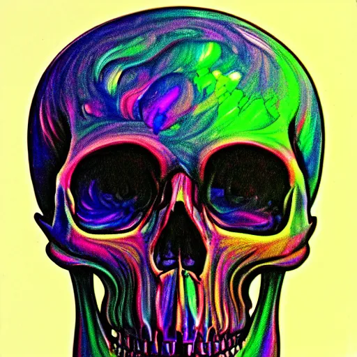 Image similar to human skull, trippy, glitch, psychedelic, paint dripping,