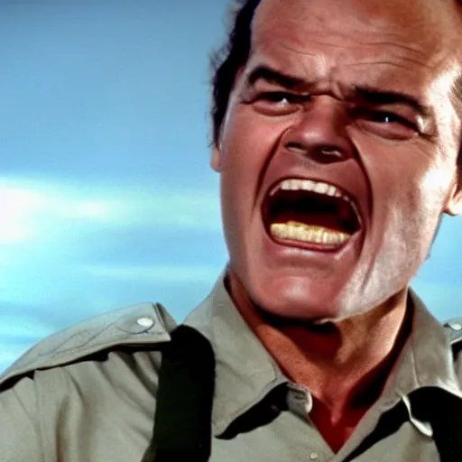 Image similar to jack nicholson in a still from starship troopers, cinematic, widescreen