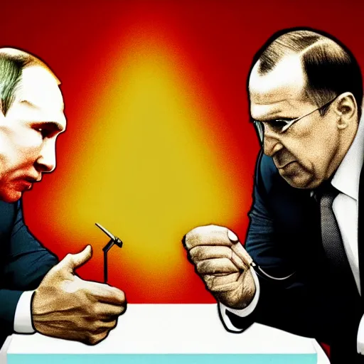 Image similar to putin and lavrov sniff coke pulp fiction style, cinematic, saturated, insane detailed, textured