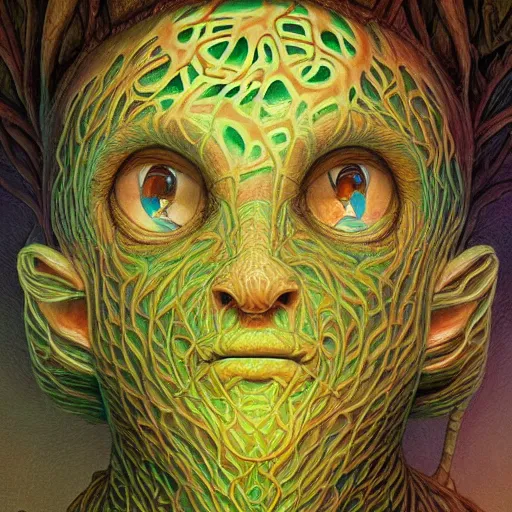 Image similar to fungus labyrinth mohawk scales manifestor portrait by gaston bussierre and charles vess and james jean and erik jones and rhads, inspired by rick and morty, epic, funny, huge scale, beautiful fine face features, intricate high details, sharp, ultradetailed