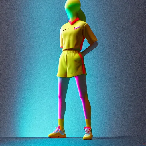 Image similar to abstract 3d female in a modern nike suite age 14 by james jean and Jason Chan, rendering, redshift, octane