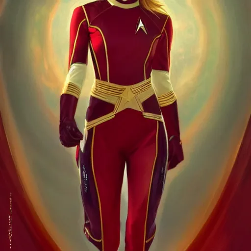 Prompt: ultra realistic illustration, bella thorne as captain wearing star trek red uniform, intricate, elegant, highly detailed, digital painting, artstation, concept art, smooth, sharp focus, illustration, art by artgerm and greg rutkowski and alphonse mucha