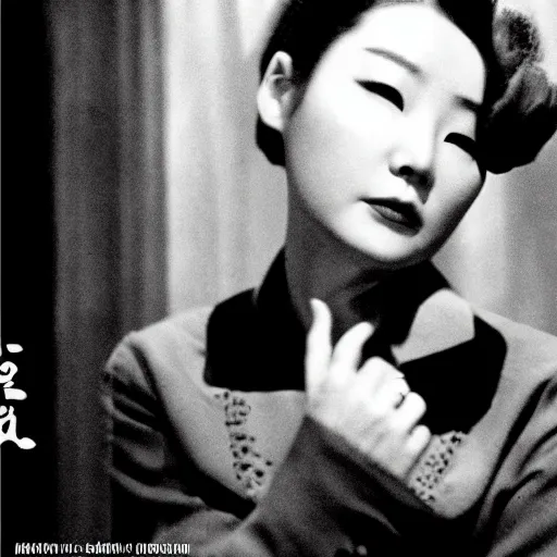 Prompt: 1950s Korean thriller film noir, Choi Eun-hee, 35mm film, Cooke Varotal 20-100 T3.1