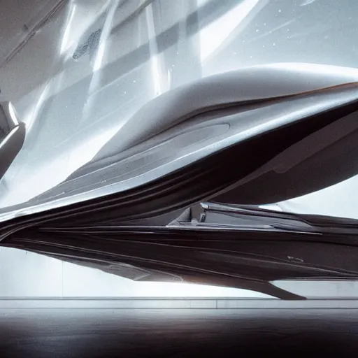 Image similar to sci-fi organic zaha hadid full-lenght car 50% of canvas and wall structure in the coronation of napoleon painting by Jacques-Louis David and in the blade runner 2049 film search pinterest keyshot product render cloudy plastic ceramic material shiny gloss water reflections ultra high detail ultra realism 4k in plastic dark tilt shift