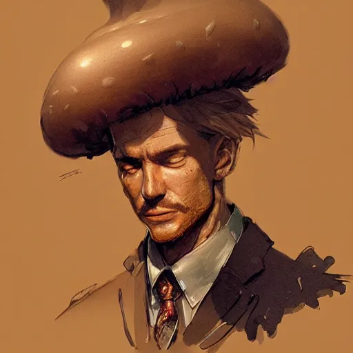 Image similar to bust portrait of a well - dressed mushroom man with a mushroom for a head, dramatic lighting, illustration by greg rutkowski, yoji shinkawa, 4 k, digital art, concept art, trending on artstation