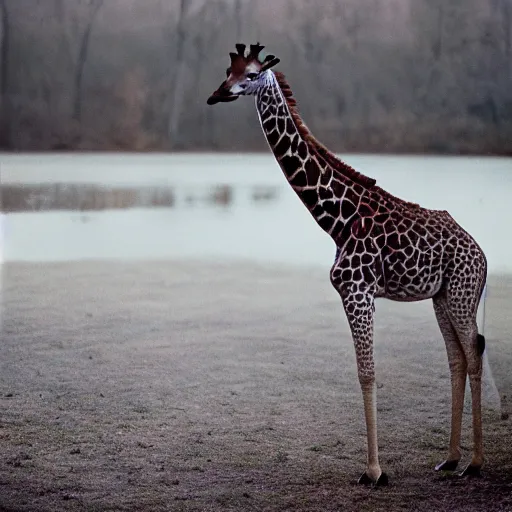 Image similar to a portra 800 photograph of a hybrid between a giraffe and a swan