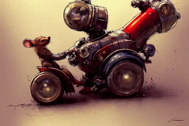 Image similar to adventurer ( ( ( ( ( 1 9 5 0 s retro future robot mouse explorer vehical. muted colors. ) ) ) ) ) by jean baptiste monge!!!!!!!!!!!!!!!!!!!!!!!!! chrome red