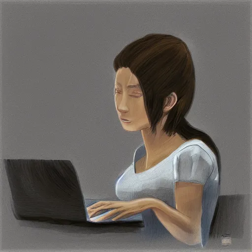 Image similar to marisa kirisame, cafe, typing on laptop, digital art