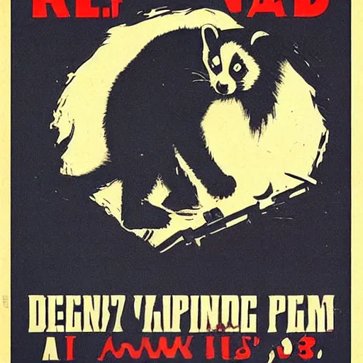 Image similar to red panda on a propaganda poster, guns, world war, circa 1 9 3 9, stencil