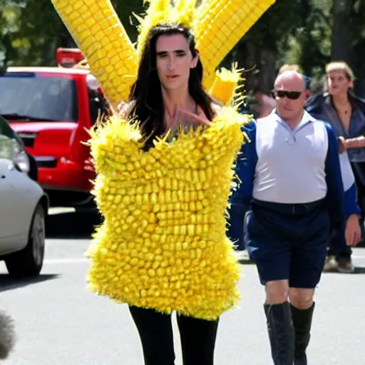 Prompt: jennifer connelly wearing a corn costume