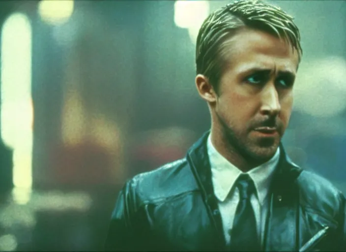 Prompt: film still of Ryan Gosling as Decker in Blade Runner 1982