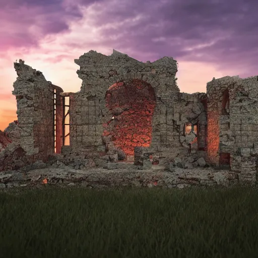 Image similar to 8 k hd detailed octane render of an ancient ruin at twilight