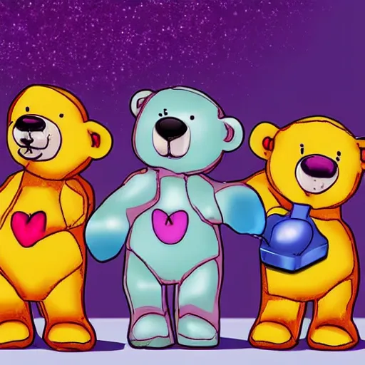 Prompt: Scientists teddy bears mixing sparkling chemicals in the style of 90s cartoons