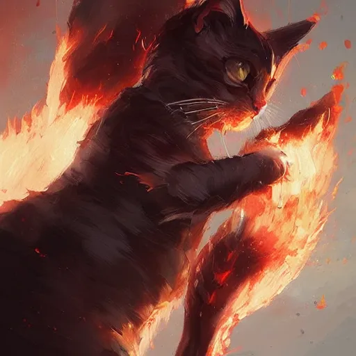 Image similar to Burning cat, greg rutkowski, trending on artstation.