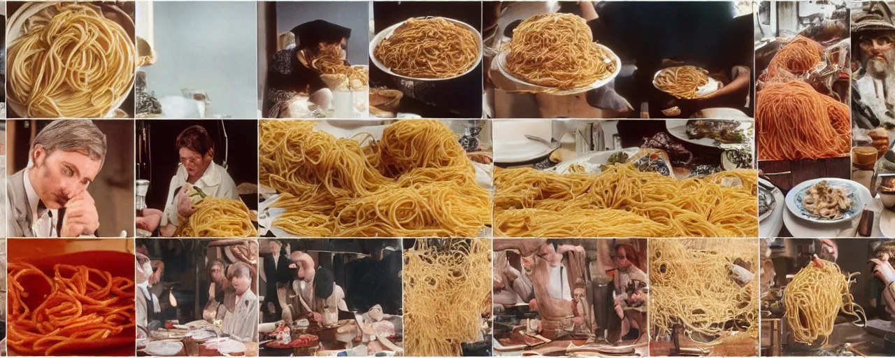 Prompt: famous moments in history that include spaghetti, small details, intricate, canon 5 0 mm, wes anderson film, kodachrome