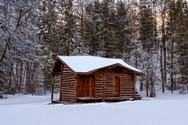 Image similar to frontier cabin at dawn