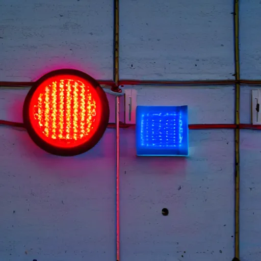 Image similar to a blue, red and yellow light