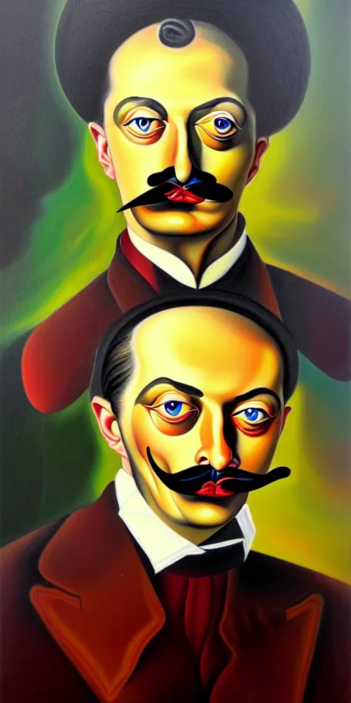 Image similar to portrait painting of alexander bashlachev in the style of salvador dali