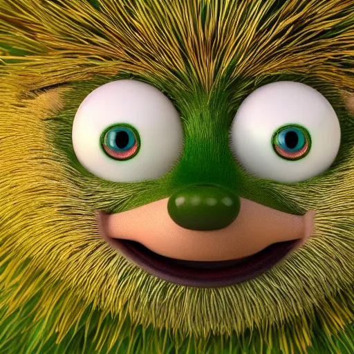 Prompt: behance hd, 3 d head of green hedgehog, cgsociety, symmetrical logo, a pixar character, rendered by renderman, cgsociety, pop surrealism