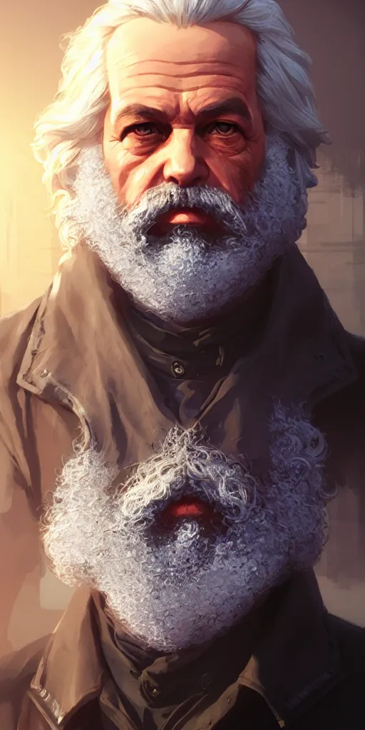 Image similar to highly detailed portrait karl marx in gta v, stephen bliss, unreal engine, fantasy art by greg rutkowski, loish, rhads, ferdinand knab, makoto shinkai and lois van baarle, ilya kuvshinov, rossdraws, tom bagshaw, global illumination, radiant light, detailed and intricate environment