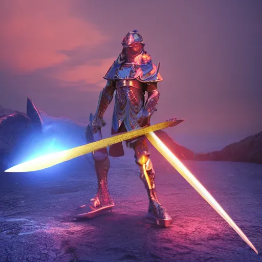 Prompt: a mythic legendary elemental multicolor sword creating a powerful aura, octane render, unreal engine, 3D, 8K, ultra detailed, as coherent as Dall-E 2