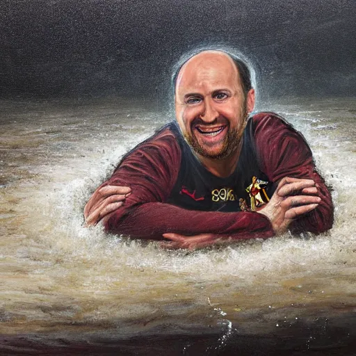 Image similar to a detailed portrait painting of joel glazer drowning in quicksand, manchester united