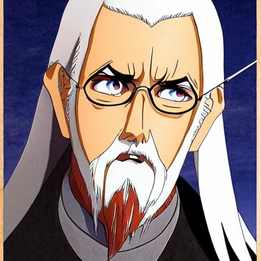 Image similar to saruman design for anime movie by hayao miyazaki, anime portrait