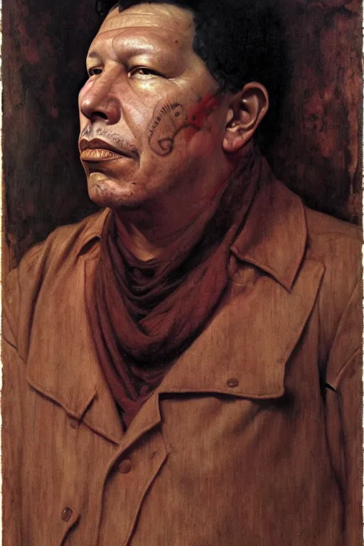 Prompt: a portrait of chavez by wayne barlowe, gustav moreau, goward,  Gaston Bussiere and roberto ferri, santiago caruso, and austin osman spare, occult art