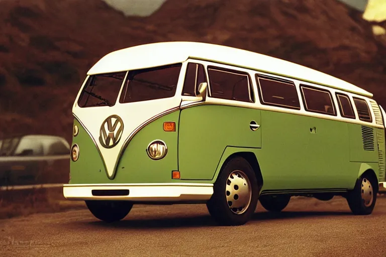 Prompt: designed by giorgetto giugiaro 1 9 9 9 vw bus, ektachrome photograph, volumetric lighting, f 8 aperture, cinematic eastman 5 3 8 4 film