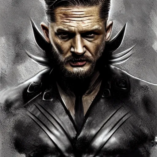 Image similar to Tom Hardy in wolverine suit Digital art 4K quality Photorealism