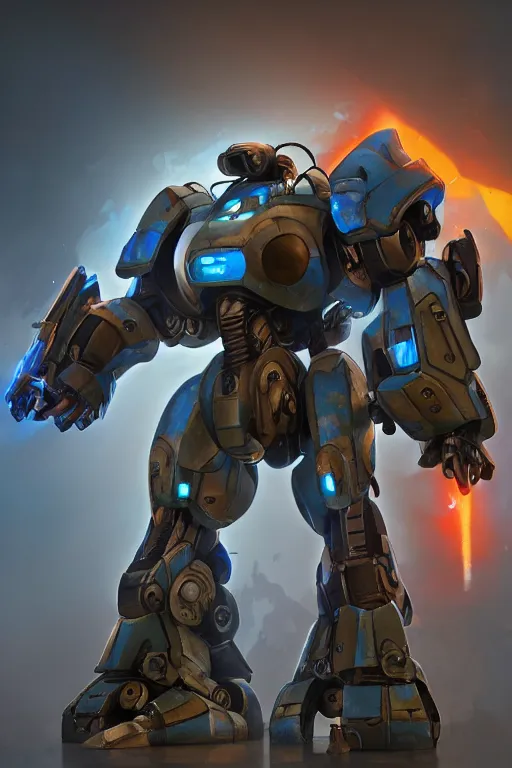 Image similar to mechwarrior 5 : mercenaries mech megaman transformer robot boss tank engine game octane render, 4 k, hd 2 0 2 2 3 d cgi rtx hdr style chrome reflexion glow fanart, global illumination ray tracing hdr fanart arstation by ian pesty by jesper ejsing pixar and disney unreal zbrush central hardmesh