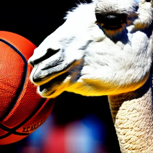 Image similar to a photo of a llama dunking a basketball, 4 k, photography, high resolution